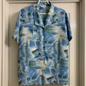 Magic Brand Women's Blue and White Design Blouse, Size L